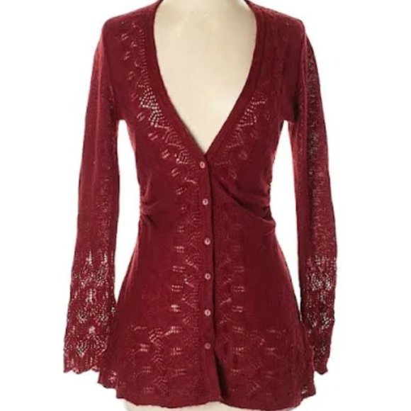 Rosie Neira Ruched Pointelle Cardigan/sweater sz S - Picture 3 of 10